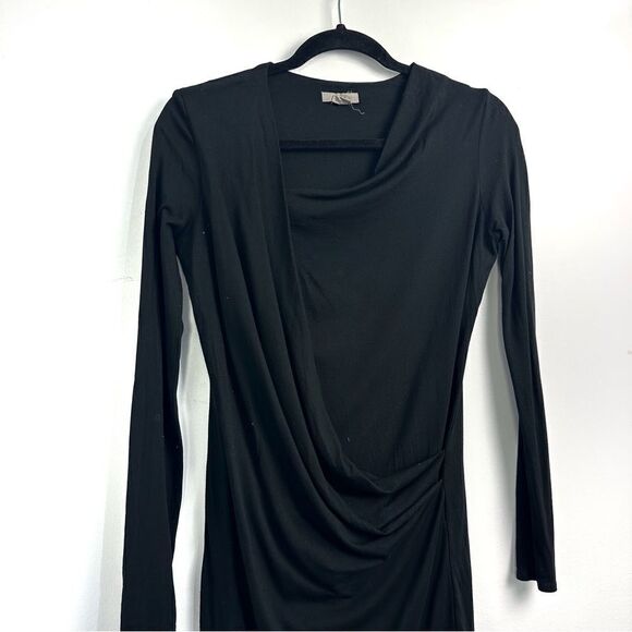 Helmut Lang Asymmetrical Drape Front Long Sleeve Dress in Black Sz Small - Picture 2 of 11
